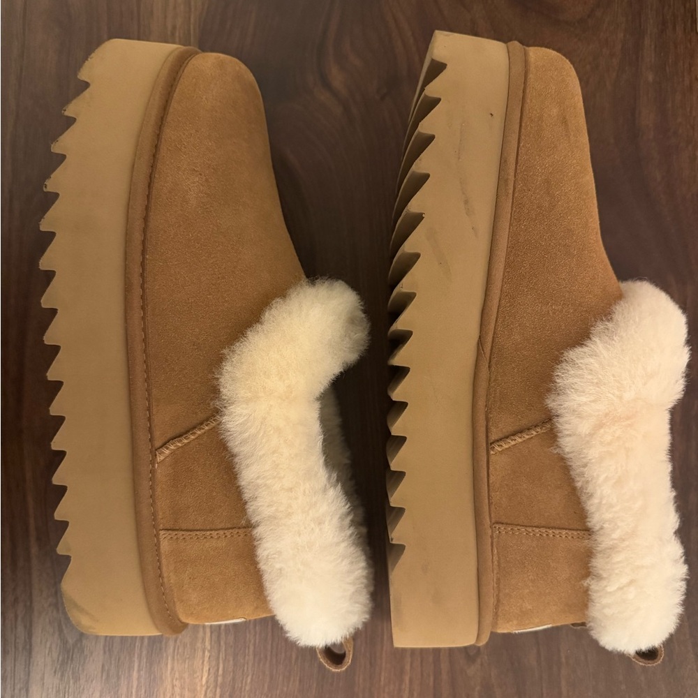 UGG Tan Suede Fur-Lined Slippers